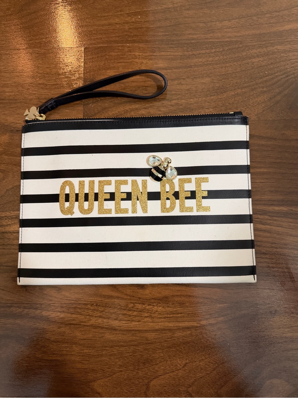 Kate Spade QUEEN BEE Striped Wristlet Clutch with Bee Accent